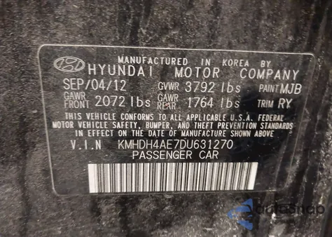 2013 Hyundai Elantra Limited z USA, uszkodzony, nr VIN KMHDH4AE7DU631270